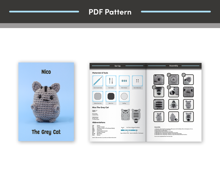 Nico The Grey Cat Crochet Pattern & Video