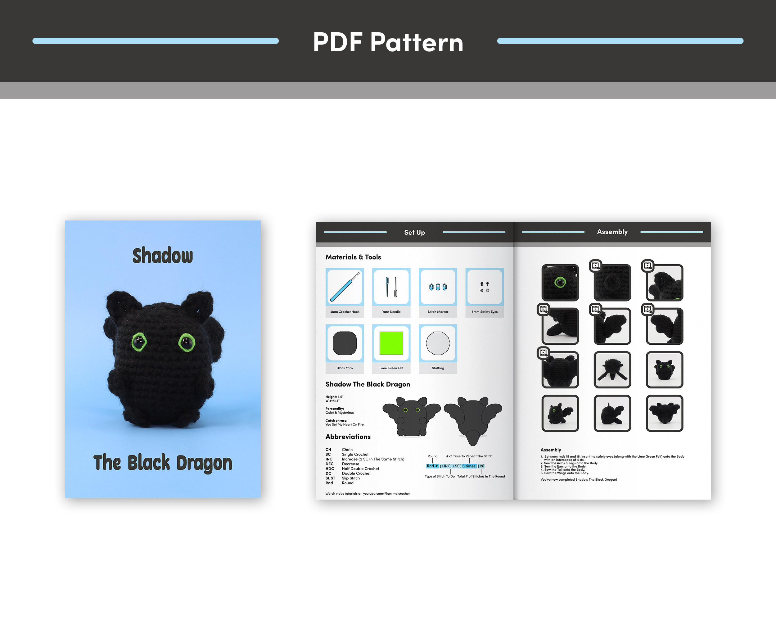 Shadow Crochet Pattern Shadow The Black Dragon Crochet Pattern & Video – Animal Crochet Store