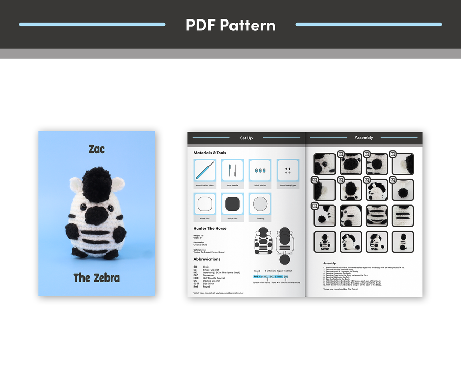 Zac The Zebra Crochet Pattern & Video